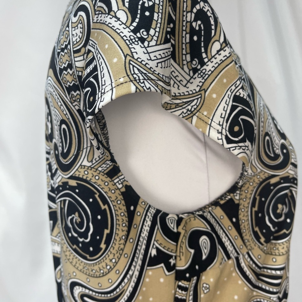 Dress barn Black, Tan, white, red geometric paisley Patterned Dress size 10 - Picture 7 of 16
